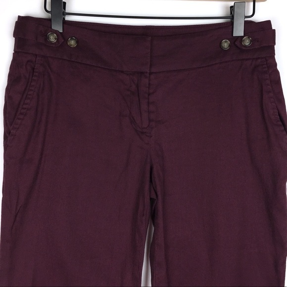LOFT Linen Pants Marisa Ankle Trousers Burgundy Minimalist Dark Academia Size 2 - Picture 2 of 10
